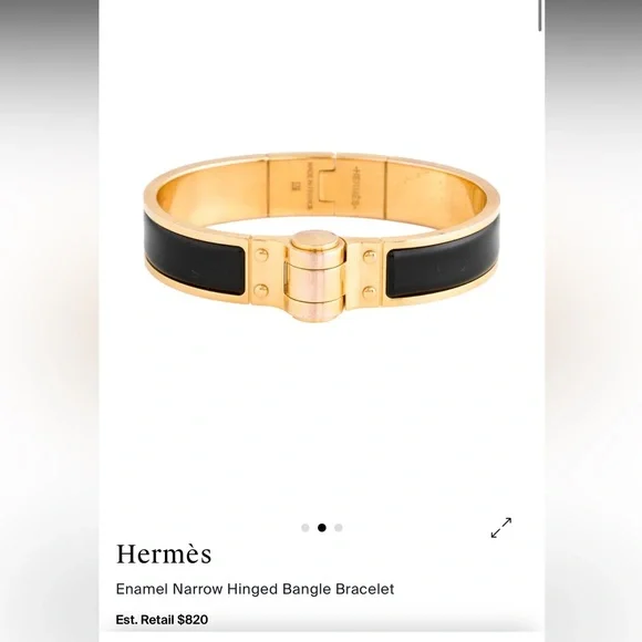 Hermès Black and Gold Narrow Enamel Hinged Bangle - Picture 2 of 2